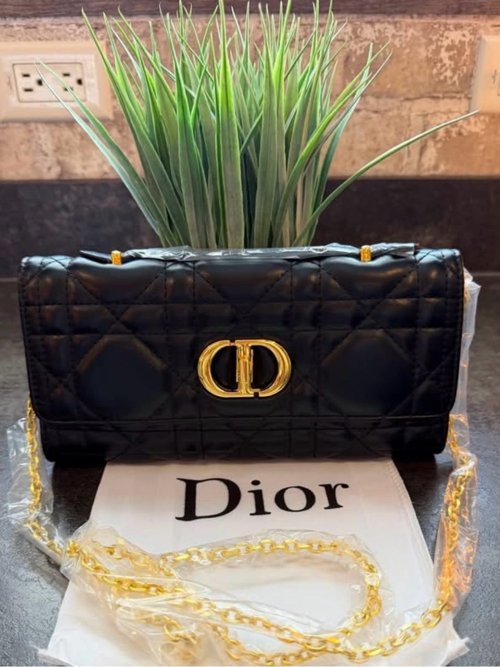 Christian Dior Black Quilted Crossbody Bag with Gold Hardware